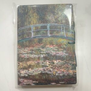 NWT Monet Bridge Over Pond of Water Lilies Leather Journal with Suede Tie